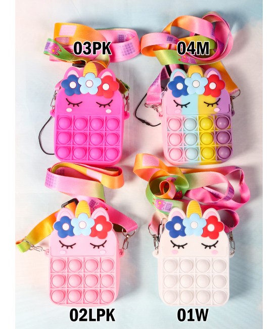 Kids POP-IT Closed Eyes Unicorn Silicon Crossbody Purse w/Zipper Closure